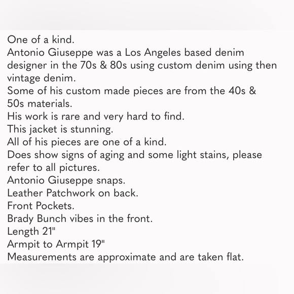 Antonio Guiseppe 70s Rare custom one of a kind denim & leather jacket - Picture 16 of 16